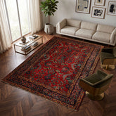 Red 6'2''x9'2'' Tabriz Old Traditional Hand Knotted Wool Oriental Area Rug