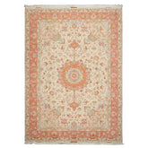 6x10 Ivory, Rose, Lime Color Hand Knotted Tabriz Wool & Silk Traditional Oriental Rug