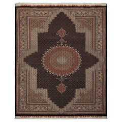 8x11 Midnight Blue, Ivory, Rose Color Hand Knotted Tabriz Wool Traditional Oriental Rug