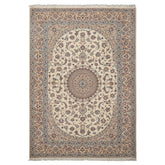 7x10 Ivory, Peach, Blue Color Hand Knotted Nain Wool & Silk Traditional Oriental Rug