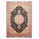 8x11 Black, Rose, Ivory Color Hand Knotted Tabriz Wool & Silk Traditional Oriental Rug