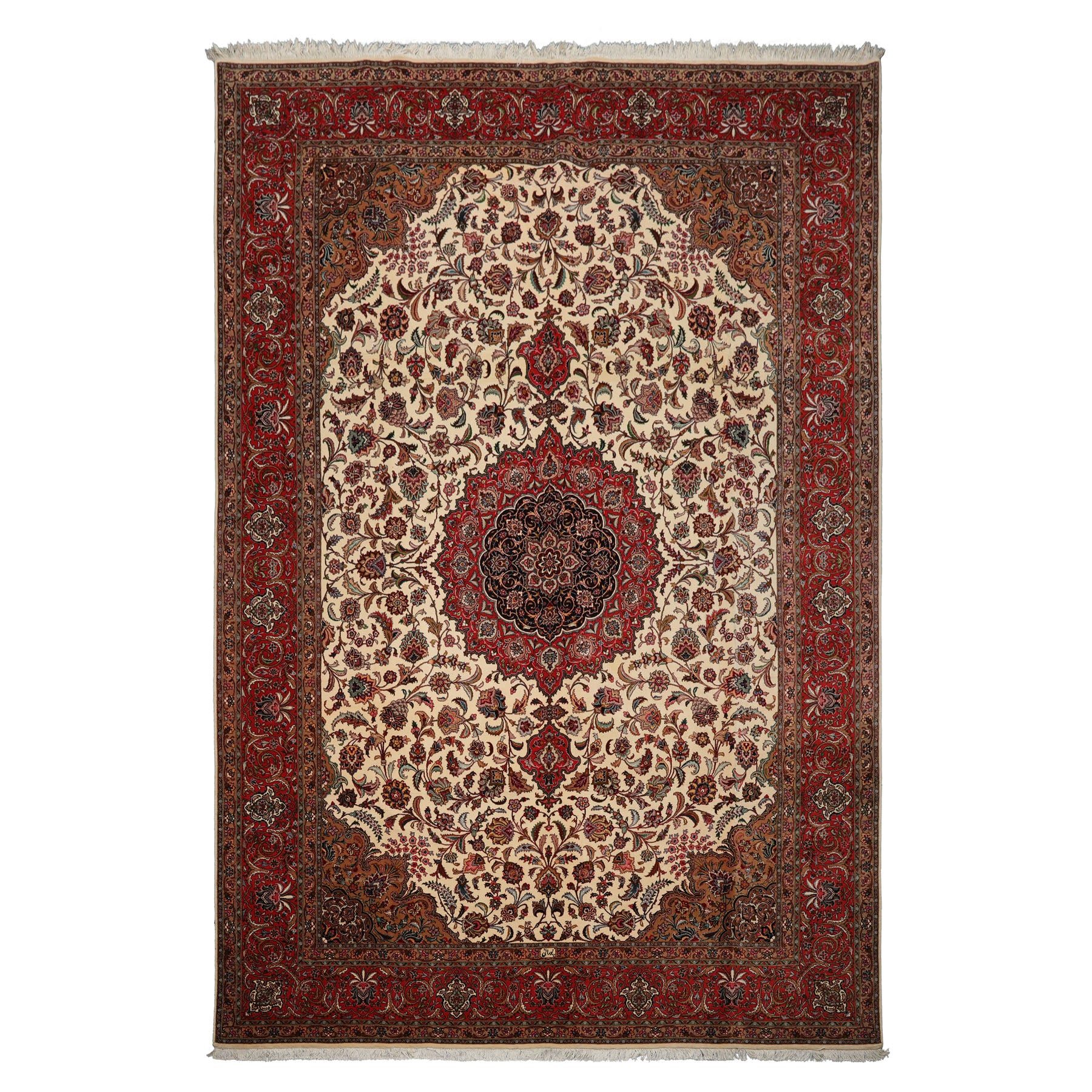8x12 Ivory, Rose, Tan Color Hand Knotted Tabriz Wool Traditional Oriental Rug