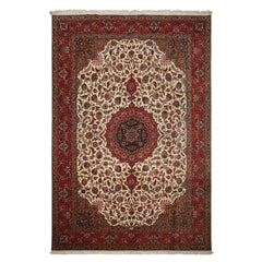 8x12 Ivory, Rose, Tan Color Hand Knotted Tabriz Wool Traditional Oriental Rug