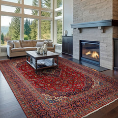 Red 9'9''x13 Kashan Traditional Hand Knotted Wool Oriental Area Rug