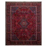 8x12 Red, Navy, Ivory Color Hand Knotted Heriz Wool Traditional Oriental Rug