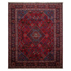 8x12 Red, Navy, Ivory Color Hand Knotted Heriz Wool Traditional Oriental Rug