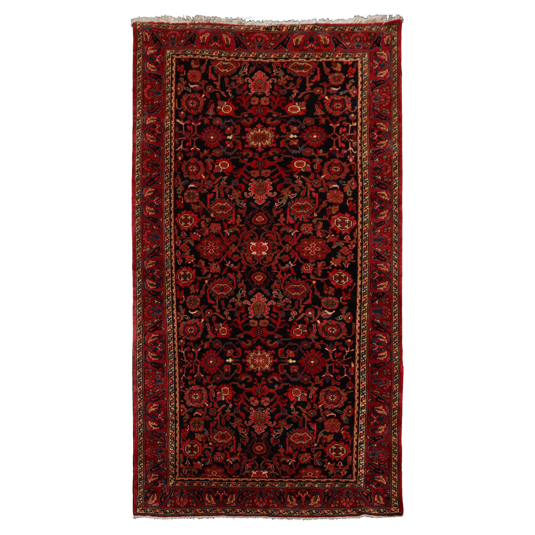 5x10 Midnight Blue, Red, Rust Color Hand Knotted Malayer Wool Traditional Oriental Rug