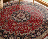Red 8'2''x8'2'' Round Tabriz Traditional Hand Knotted Wool Oriental Area Rug
