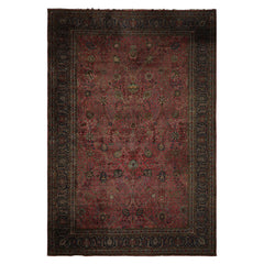12x17 Antique Rose, Navy, Aqua Color Hand Knotted Antique Sarouk Wool Traditional Oriental Rug
