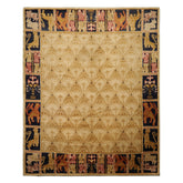 8x10 Beige, Gold, Midnight Blue Color Hand Knotted Tibetan Wool Transitional Oriental Rug