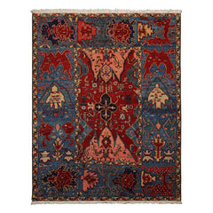7x9 Red, Blue, Pink Color Hand Knotted Kazak Wool Arts & Crafts Oriental Rug