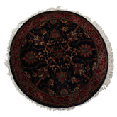 Round Midnight Blue, Burgundy, Rose Color Hand Knotted Agra New Zealand Wool Traditional Oriental Rug
