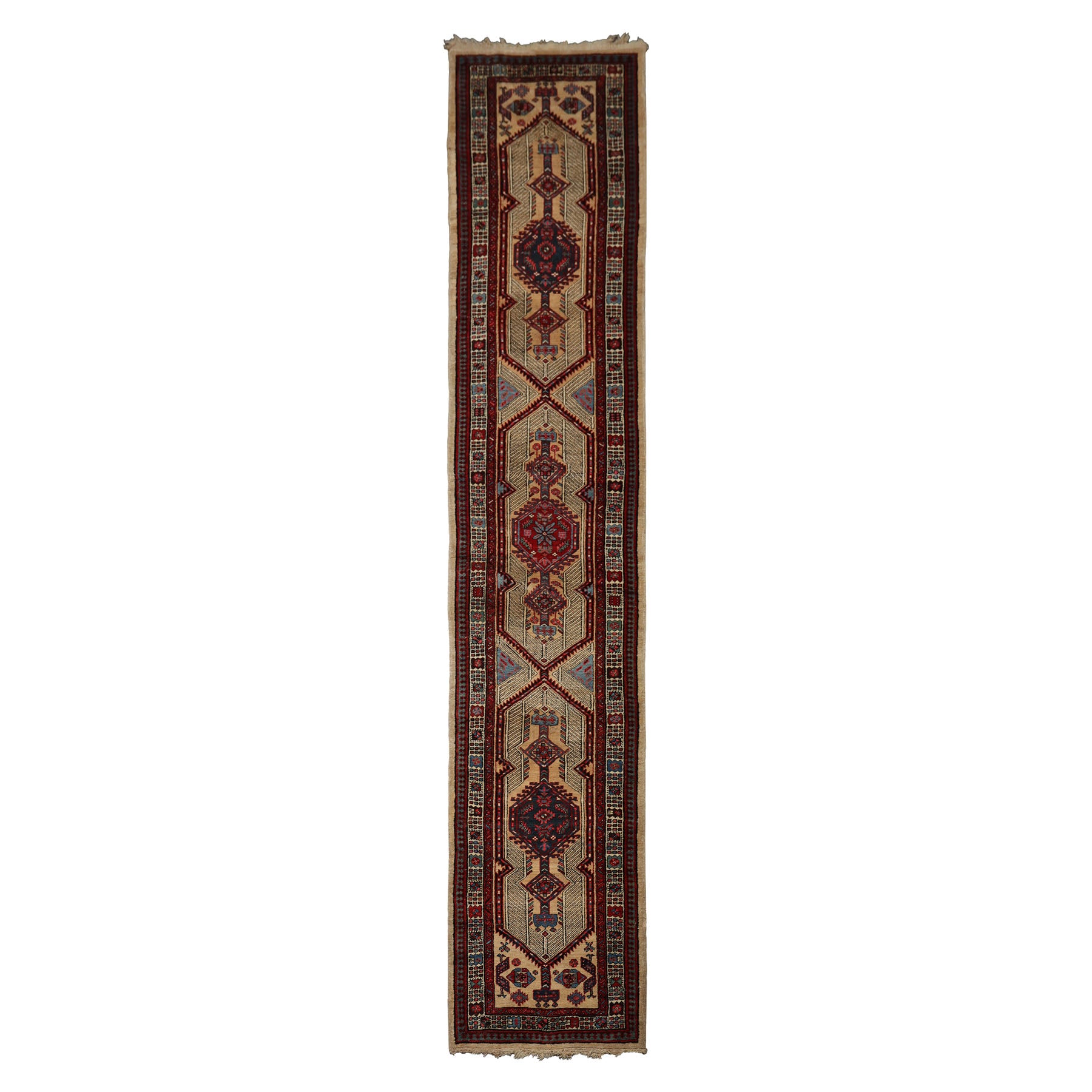 3x14 Beige, Rust, Red Color Hand Knotted Antique Herati Wool Traditional Oriental Rug