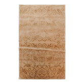 3x5 Tan, Light Peach, Color Hand Knotted Tibetan Wool & Silk Transitional Oriental Rug