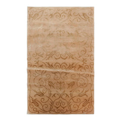 3x5 Tan, Light Peach, Color Hand Knotted Tibetan Wool & Silk Transitional Oriental Rug