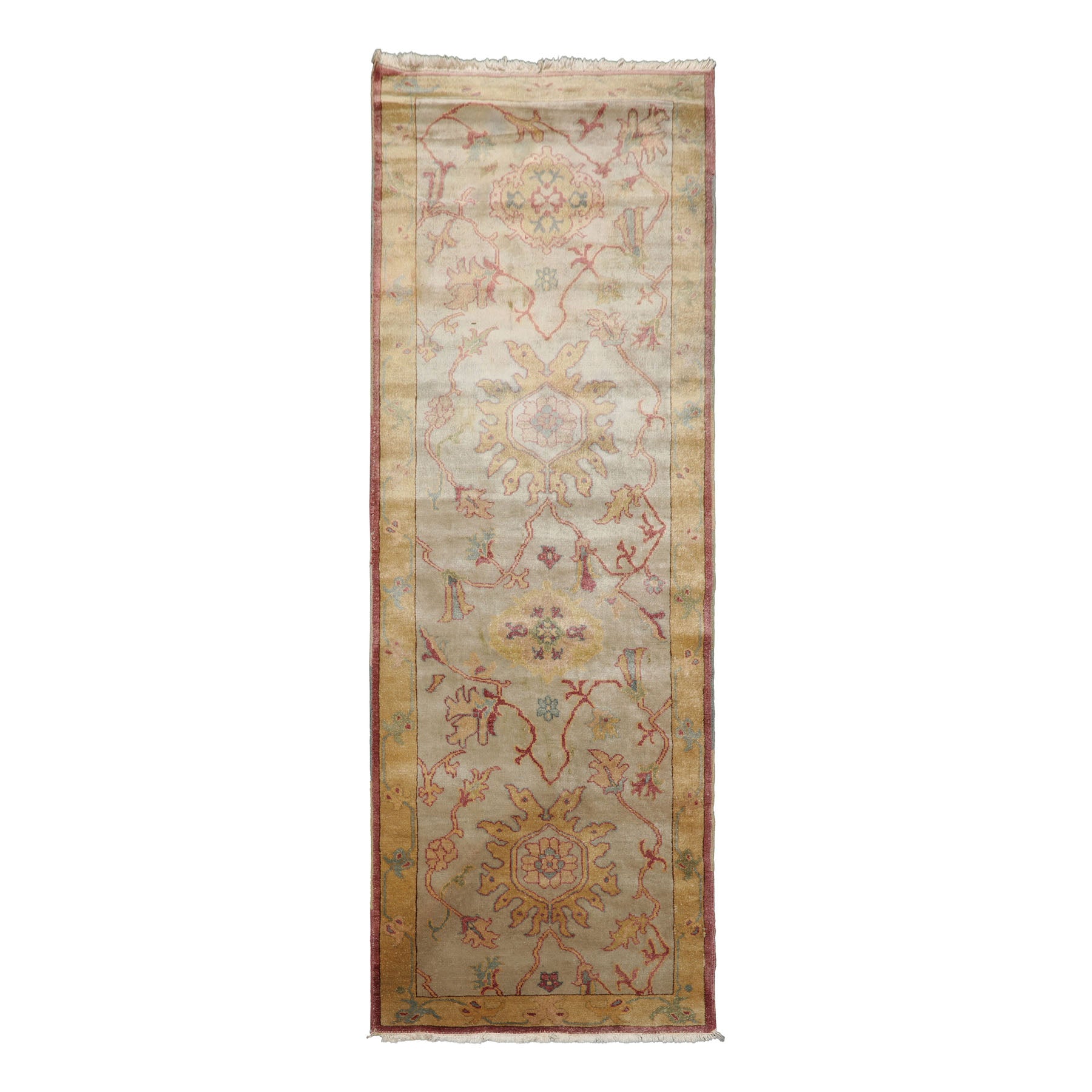 3x8 Beige, Gray, Gold Color Hand Knotted Antique Oushak Wool Traditional Oriental Rug