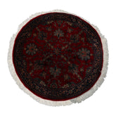 Round Burgundy, Navy, Teal Color Hand Knotted Agra New Zealand Wool Traditional Oriental Rug