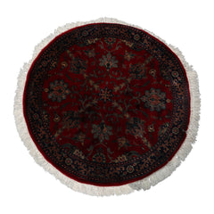 Round Burgundy, Navy, Teal Color Hand Knotted Agra New Zealand Wool Traditional Oriental Rug
