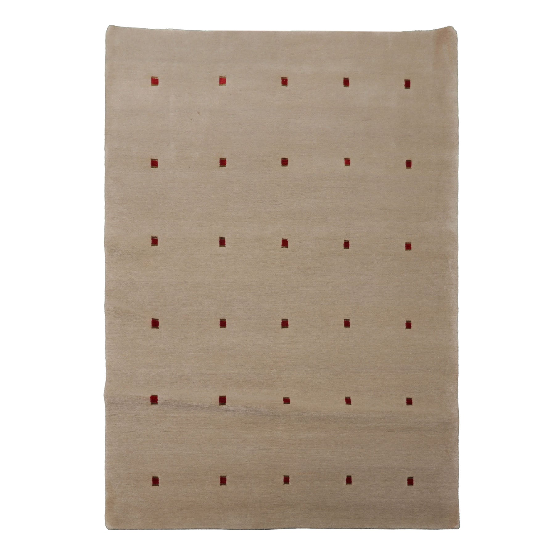 4x6 Beige, Red, Gold Color Hand Knotted Tibetan Wool & Silk Modern & Contemporary Oriental Rug