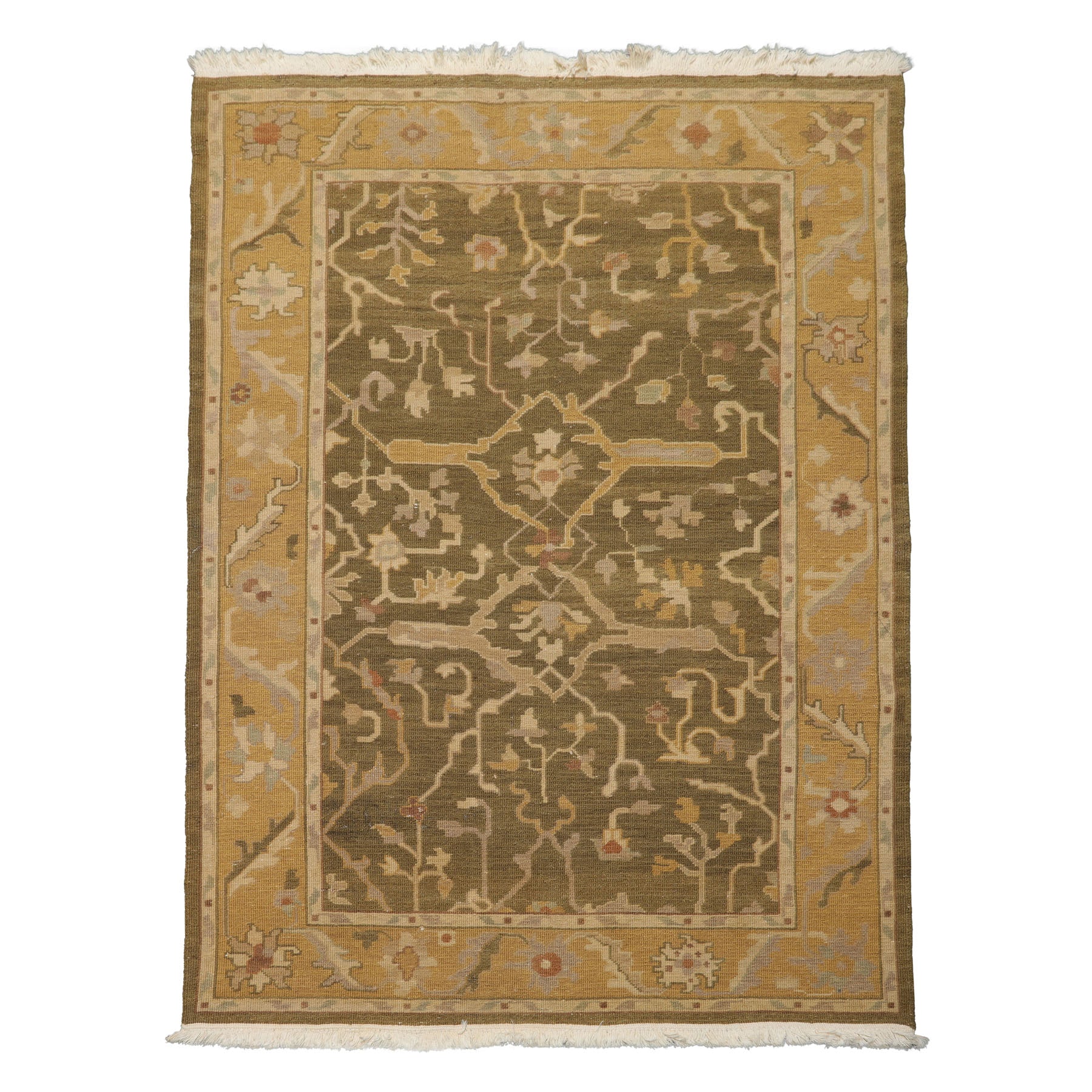 4x6 Olive, Green, Tan Color Hand Woven Wool Traditional Oriental Rug