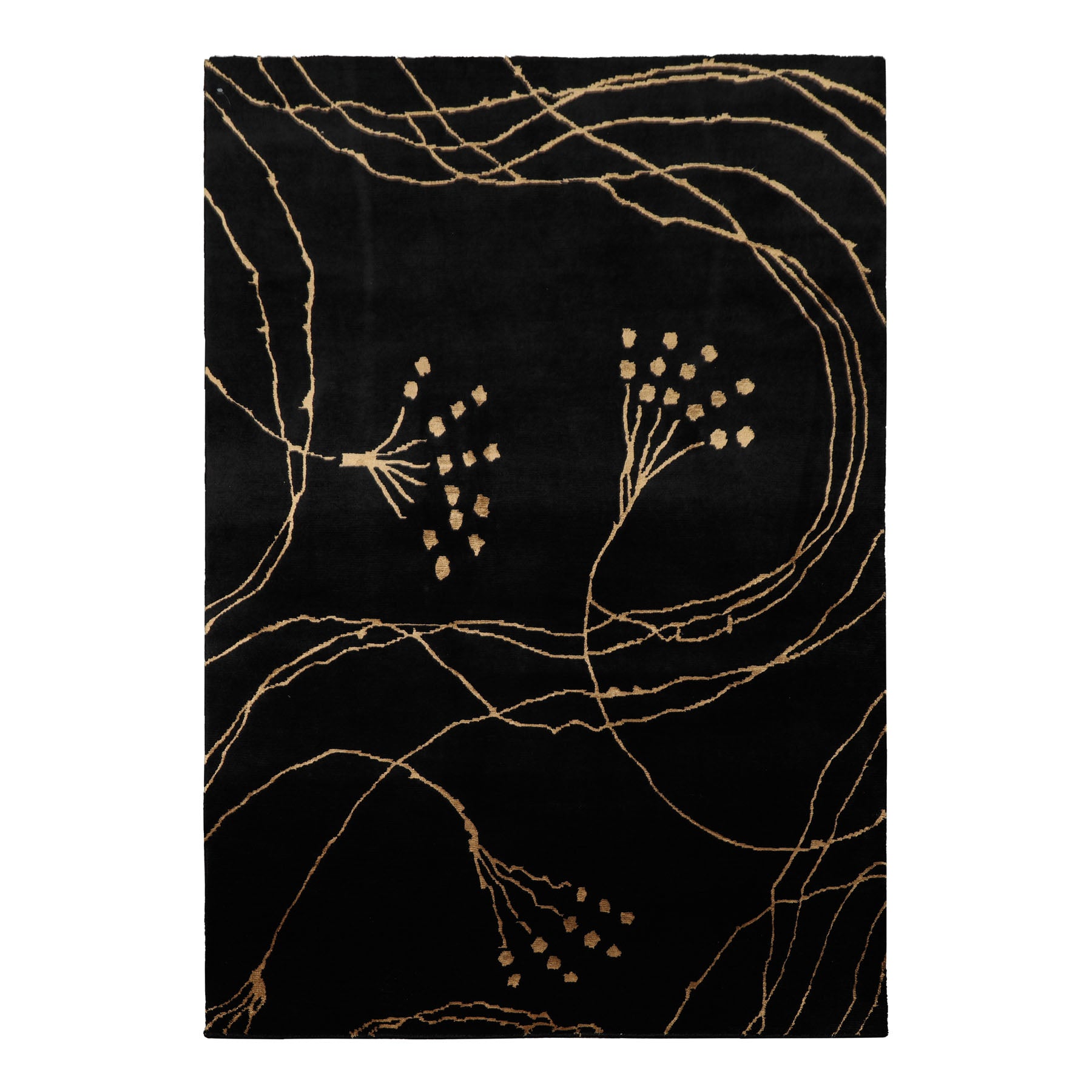 4x6 Black, Gold, Color Hand Knotted Tibetan Wool & Silk Contemporary Oriental Rug