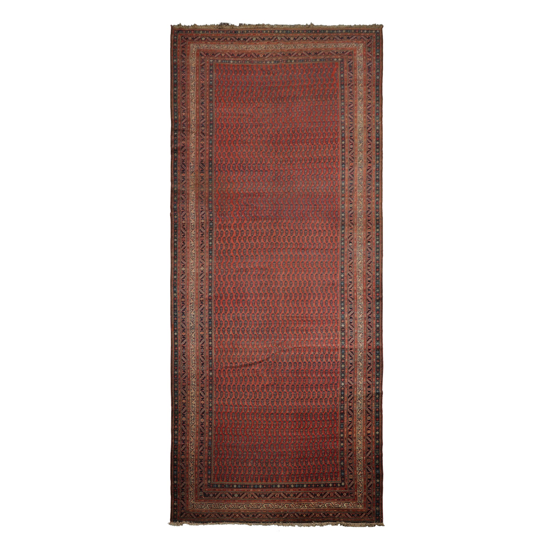 7x15 Antique Rose, Ivory, Navy Color Hand Knotted Antique Serabend Wool Traditional Oriental Rug