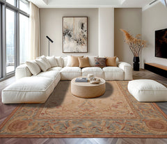 8x10 Beige, Slate, Rose Color Hand Woven French Aubusson Needlepoint Wool Traditional Oriental Rug