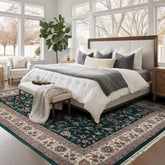 8x10 Emerald, Ivory, Rose Color Hand Knotted Jahan Wool Traditional Oriental Rug