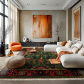 8x10 Green, Maroon, Lime Color Hand Knotted Tibetan Wool Arts & Crafts Oriental Rug