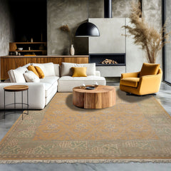 8x10 Tan, Gray, Ivory Color Hand Knotted Tibetan Wool Arts & Crafts Oriental Rug