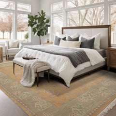 Tan 8'x10' Tibetan Arts & Crafts Swiss Wash Plush pile Hand Knotted Wool Oriental Area Rug