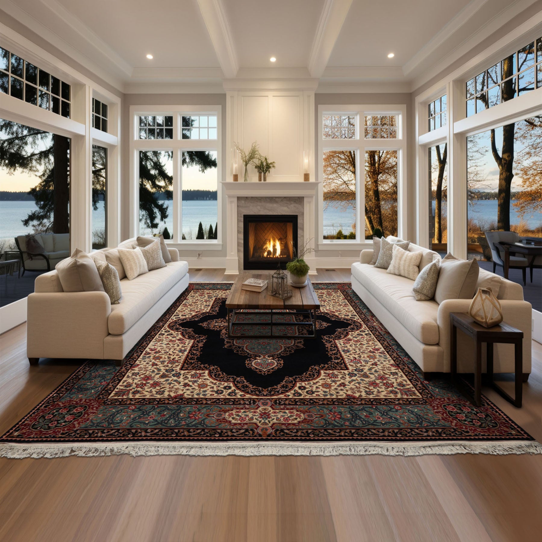 8x10 Midnight Blue, Ivory, Teal Color Hand Knotted Pak Persian Kerman Wool Traditional Oriental Rug