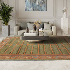 8x11 Mint, Peach, Aubergine Color Hand Knotted Tibetan Wool Arts & Crafts Oriental Rug