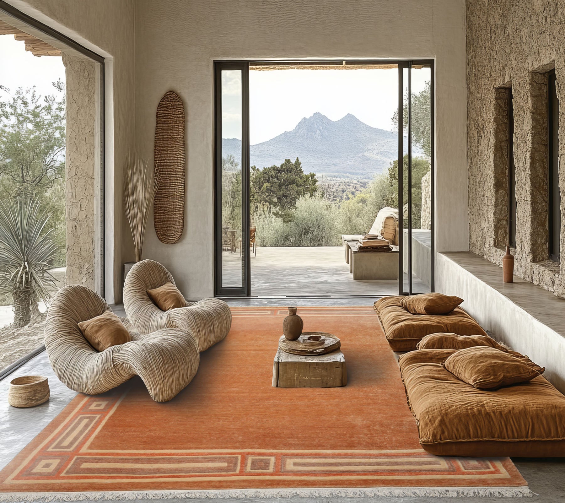 8x10 Peach, Ivory, Coral Color Hand Knotted Tibetan Wool Modern & Contemporary Oriental Rug