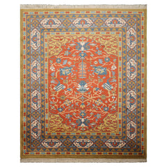 8x10 Orange, Gold, Ivory Color Hand Knotted Heriz Wool Traditional Oriental Rug