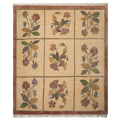 8x10 Ivory, Rust, Gray Color Hand Knotted Tibetan Wool Transitional Oriental Rug