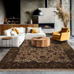 Ivory 7'9''x10'2" Kashan Traditional 200 KPSI velvety texture Plush pile Hand Knotted Wool Oriental Area Rug