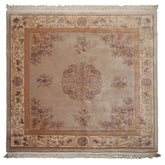 Square Taupe, Ivory, Tan Color Hand Knotted French Aubusson Savonnerie Wool Traditional Oriental Rug