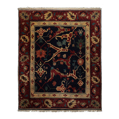8x10 Navy, Rust, Ivory Color Hand Knotted Tibetan Wool Arts & Crafts Oriental Rug