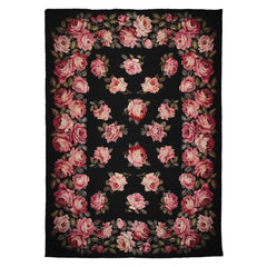9x12 Black, Pink, Green Color Hand Woven French Aubusson Needlepoint Wool Traditional Oriental Rug