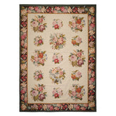 9x12 Ivory, Chocolate, Green Color Hand Woven French Aubusson Needlepoint Wool Traditional Oriental Rug