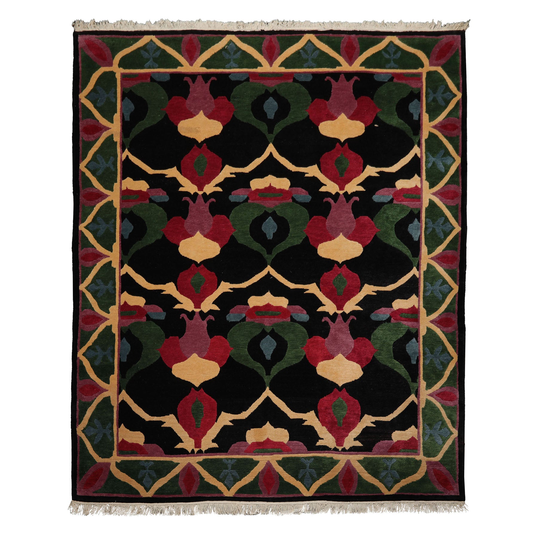 8x10 Black, Green, Lavender Color Hand Knotted Tibetan Wool Arts & Crafts Oriental Rug