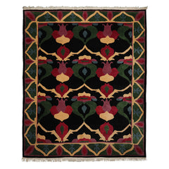 8x10 Black, Green, Lavender Color Hand Knotted Tibetan Wool Arts & Crafts Oriental Rug