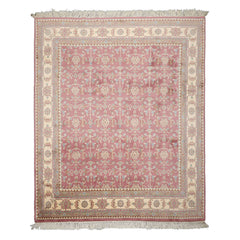 8x10 Faded Plum, Ivory, Sage Color Hand Knotted Agra New Zealand Wool Traditional Oriental Rug