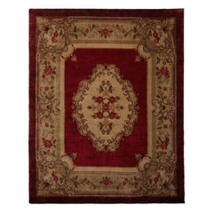 8x10 Crimson, Green, Tan Color Hand Knotted French Aubusson Savonnerie Wool Traditional Oriental Rug