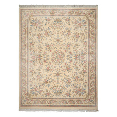 9x12 Ivory, Taupe, Rose Color Hand Knotted Kashan Wool Traditional Oriental Rug
