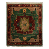 8x10 Green, Chocolate, Taupe Color Hand Knotted Tibetan Wool Arts & Crafts Oriental Rug