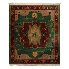 8x10 Green, Chocolate, Taupe Color Hand Knotted Tibetan Wool Arts & Crafts Oriental Rug