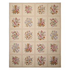 8x10 Ivory, Tan, Green Color Hand Woven French Aubusson Needlepoint Wool Traditional Oriental Rug