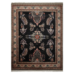 9x12 Black, Ivory, Green Color Hand Knotted Sarouk New Zealand Wool Traditional Oriental Rug